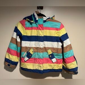 Mini Boden girls all weather winter jacket coat striped 9-10